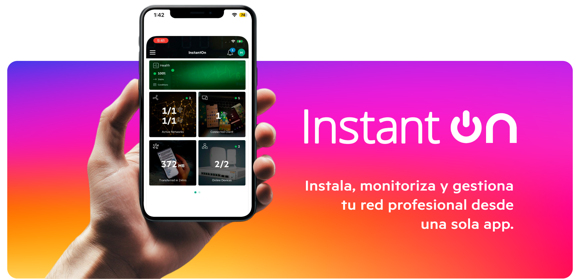 Promoción de equipos HPE Aruba Instant On para una red Wi-Fi empresarial potente y confiable.